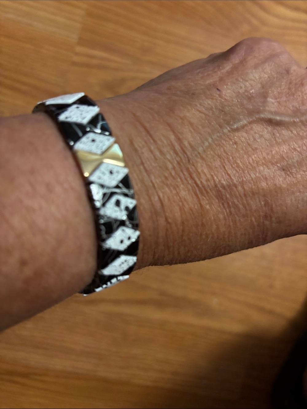 Black and Gold Patterned Magnetic Wellness Bracelet stretch